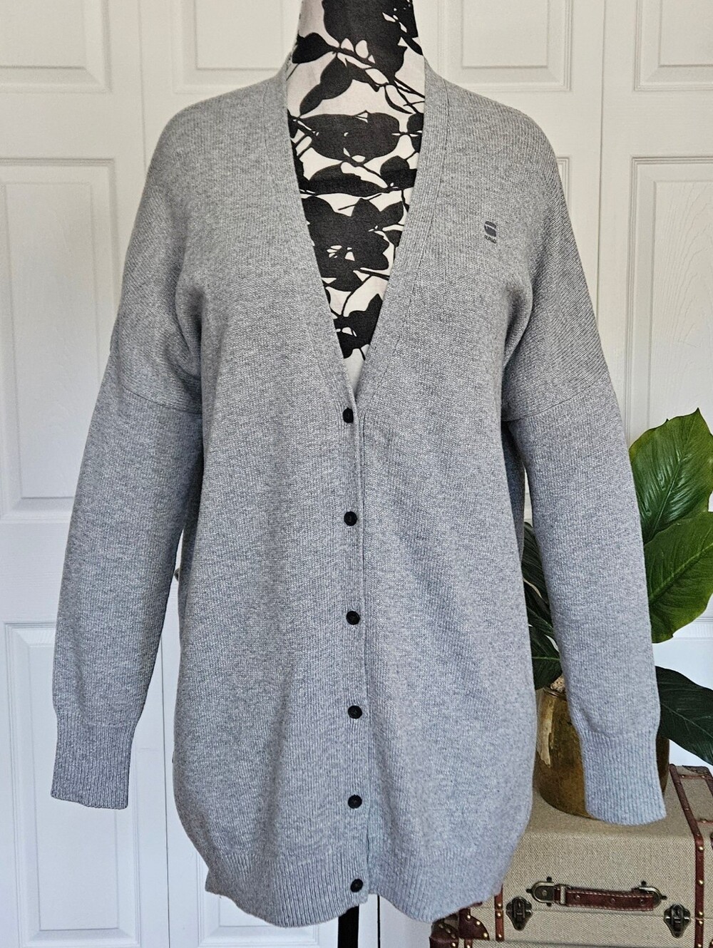 G-Star RAW Gray Oversized Knit Cardigan Sweater Slouchy Wool & Cotton Blend  M
